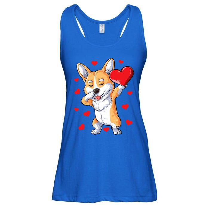 Dabbing Corgi Valentines Day Heart Dog Lovers Love Gift Ladies Essential Flowy Tank