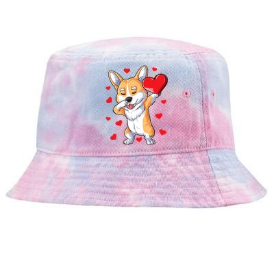 Dabbing Corgi Valentines Day Heart Dog Lovers Love Gift Tie-Dyed Bucket Hat