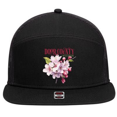 Door County Wisconsin Cherry Blossoms Festival Cherries 7 Panel Mesh Trucker Snapback Hat