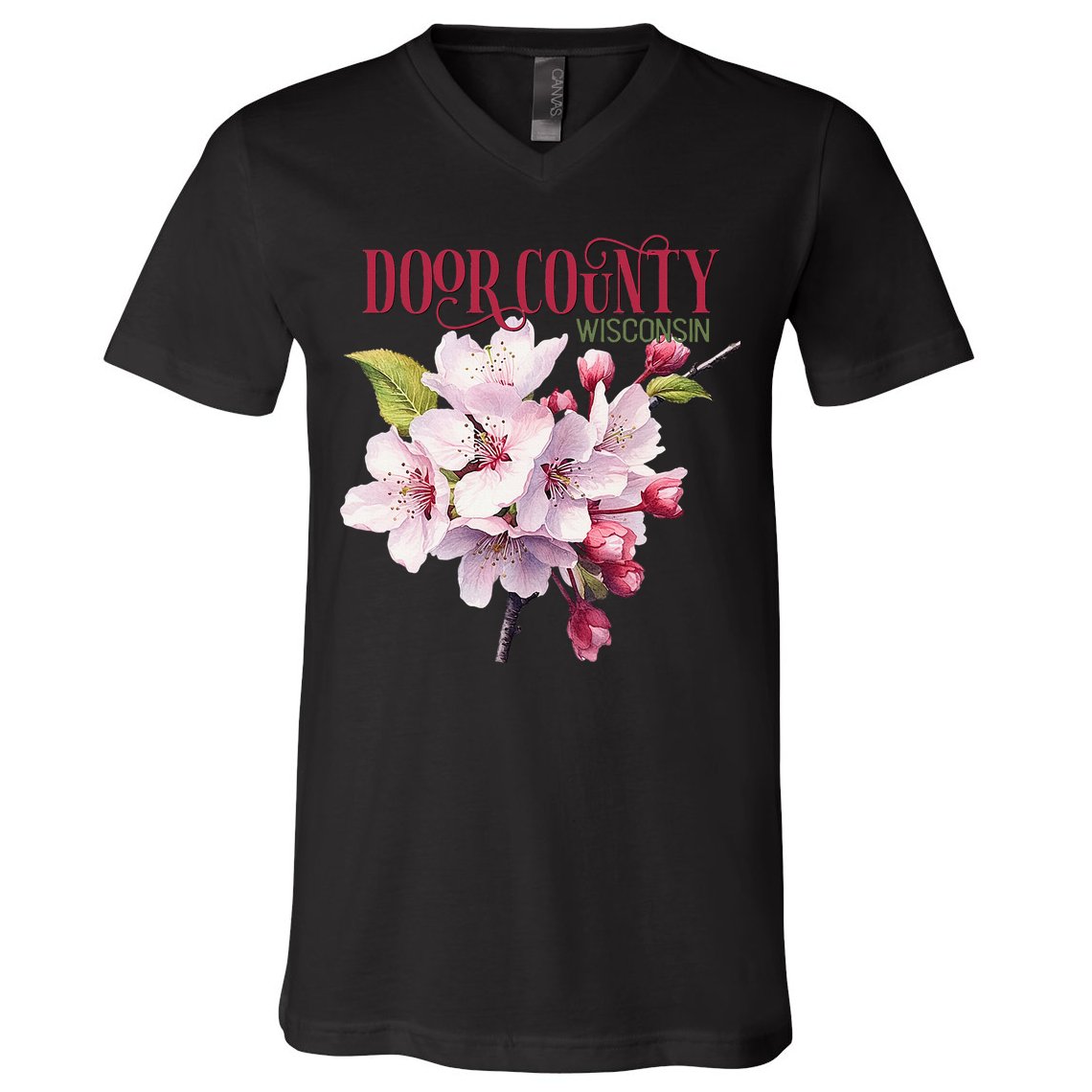 Door County Wisconsin Cherry Blossoms Festival Cherries V-Neck T-Shirt