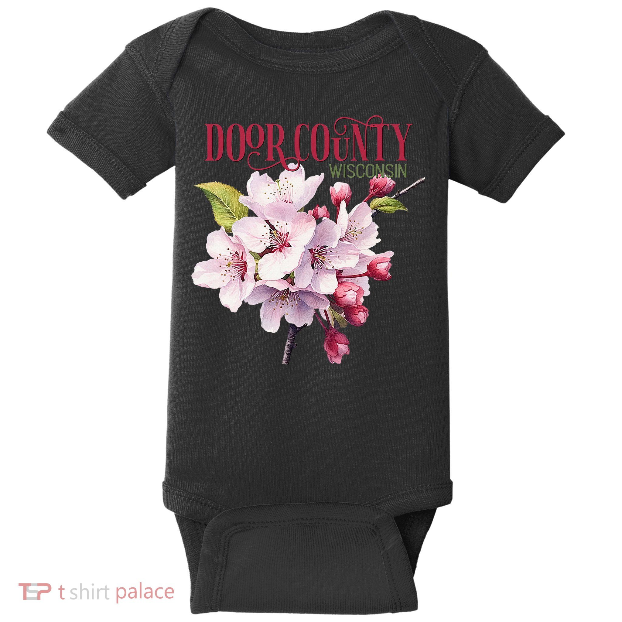 Door County Wisconsin Cherry Blossoms Festival Cherries Baby Bodysuit