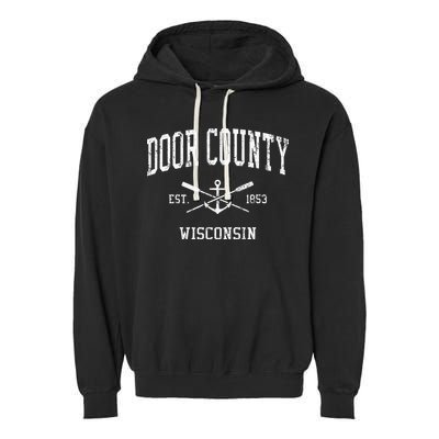 Door County Wi Vintage Crossed Oars & Boat Anchor Sports Garment-Dyed Fleece Hoodie
