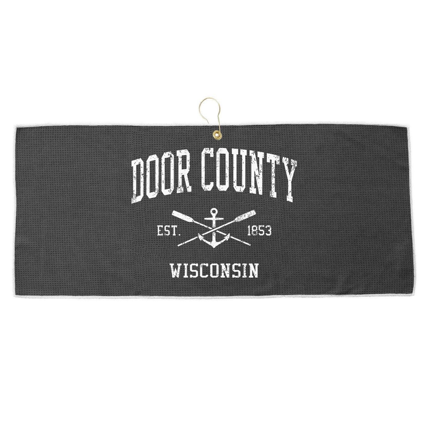 Door County Wi Vintage Crossed Oars & Boat Anchor Sports Large Microfiber Waffle Golf Towel