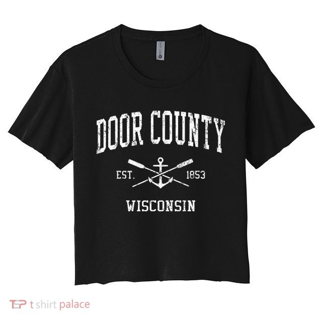 Door County Wi Vintage Crossed Oars & Boat Anchor Sports Crop Top