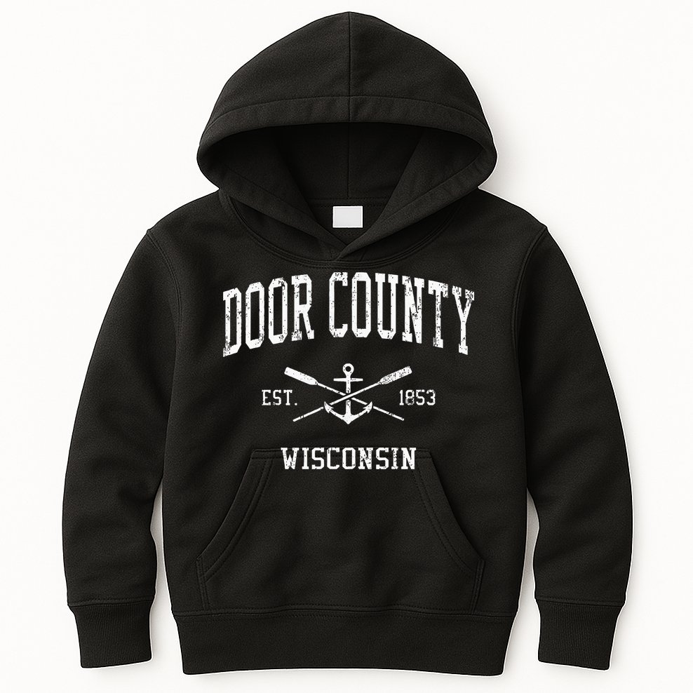 Door County Wi Vintage Crossed Oars & Boat Anchor Sports Kids Hoodie