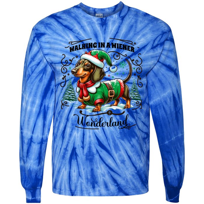 Dachshund Christmas Walking In A Wiener Wonderland Cute Dog Meaningful Gift Tie-Dye Long Sleeve Shirt