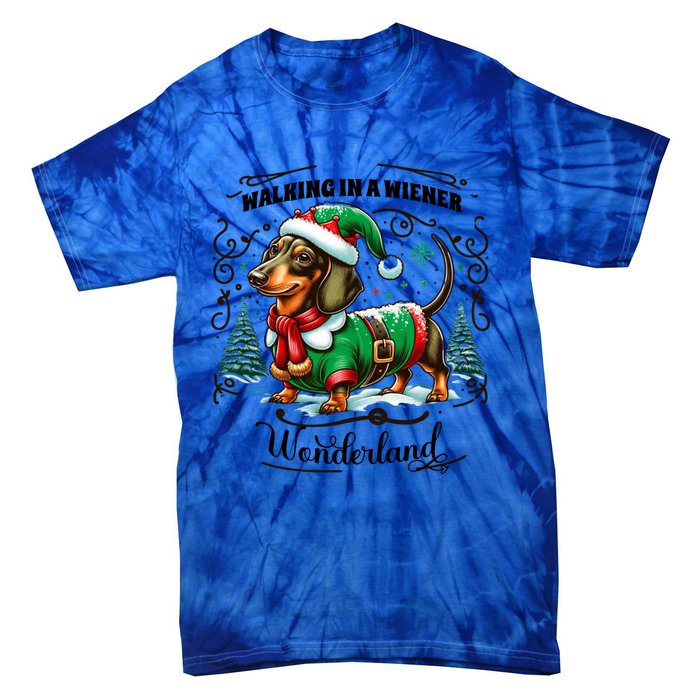 Dachshund Christmas Walking In A Wiener Wonderland Cute Dog Meaningful Gift Tie-Dye T-Shirt