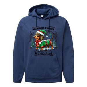 Dachshund Christmas Walking In A Wiener Wonderland Cute Dog Meaningful Gift Performance Fleece Hoodie