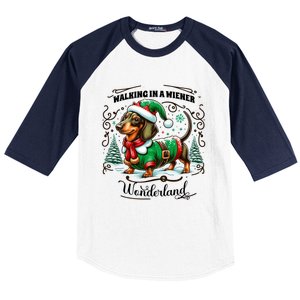 Dachshund Christmas Walking In A Wiener Wonderland Cute Dog Meaningful Gift Baseball Sleeve Shirt