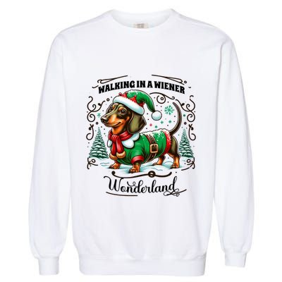 Dachshund Christmas Walking In A Wiener Wonderland Cute Dog Meaningful Gift Garment-Dyed Sweatshirt