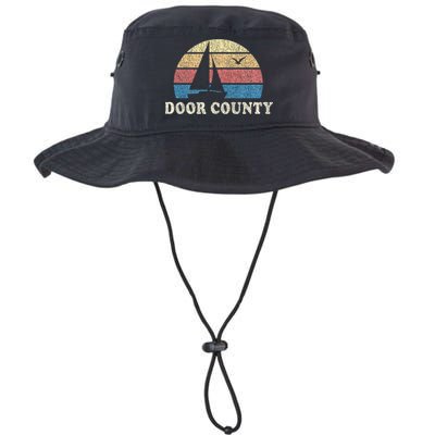 Door County Wi Vintage Sailboat 70s Throwback Sunset Bucket Hat
