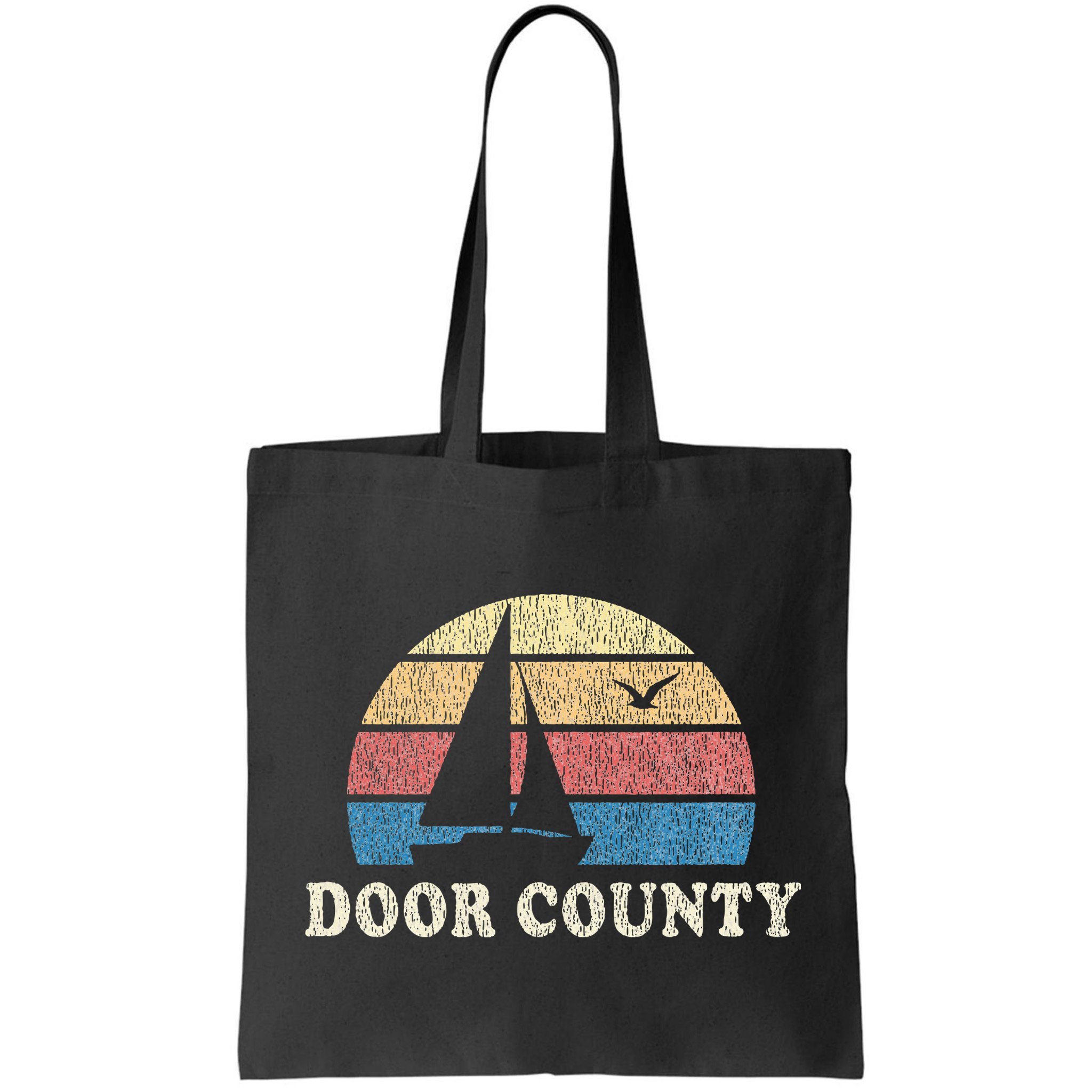 Door County Wi Vintage Sailboat 70s Throwback Sunset Bag