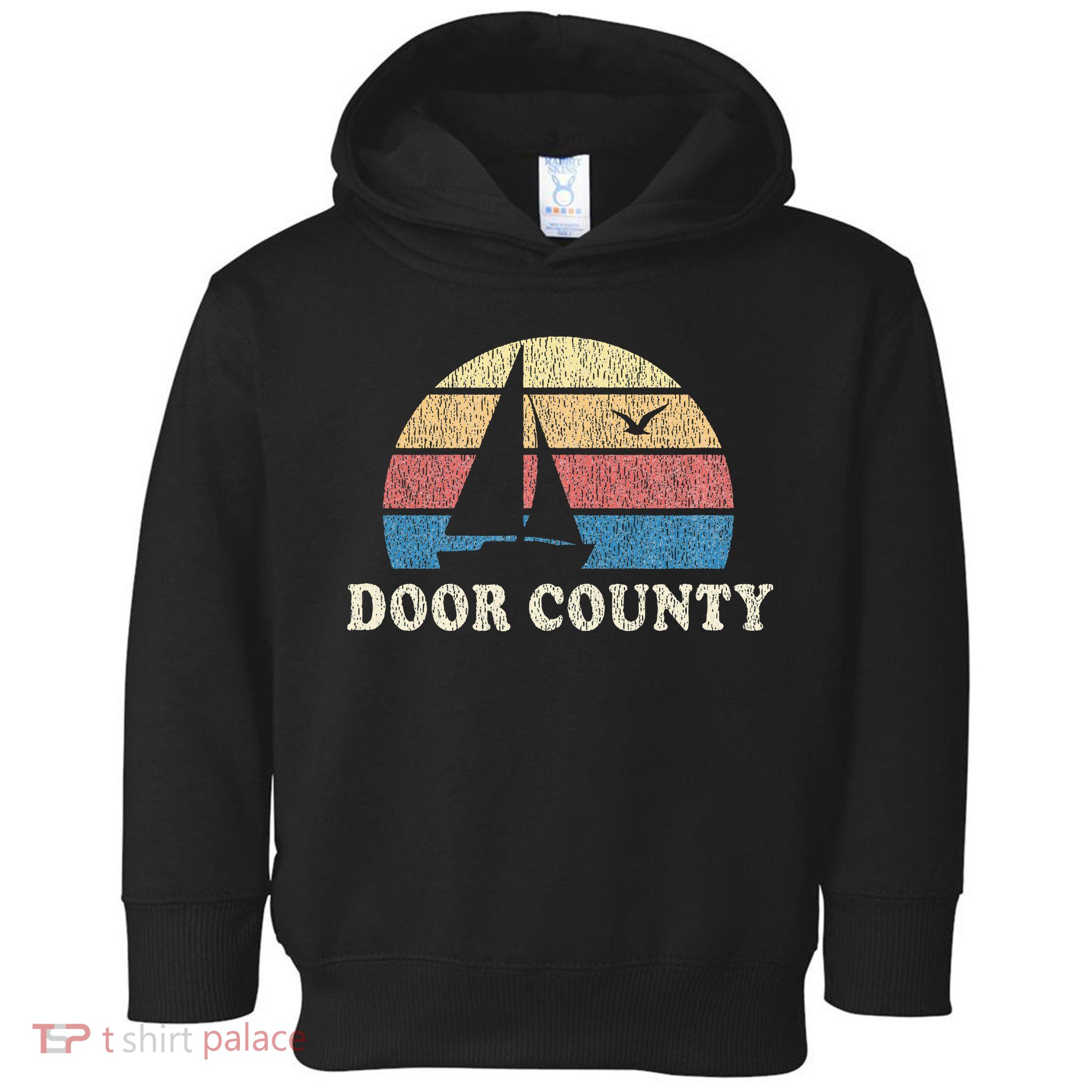 Door County Wi Vintage Sailboat 70s Throwback Sunset Toddler Hoodie
