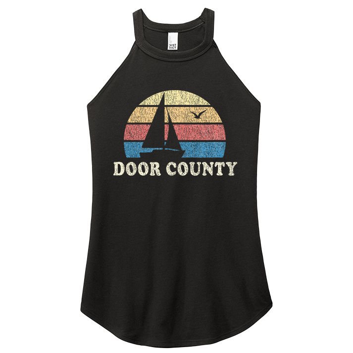 Door County Wi Vintage Sailboat 70s Throwback Sunset Women's Perfect Tri Rocker Tank