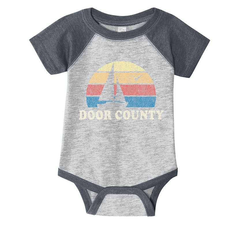 Door County Wi Vintage Sailboat 70s Throwback Sunset Infant Baby Jersey Bodysuit