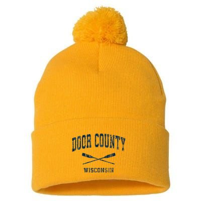 Door County Wisconsin Vintage Nautical Paddles Sports Oars Pom Pom 12in Knit Beanie