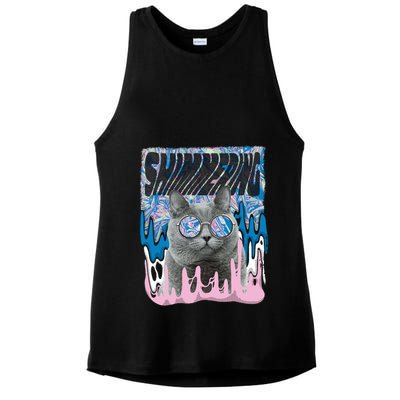 Dazed Cat With Glasses Ladies PosiCharge Tri-Blend Wicking Tank