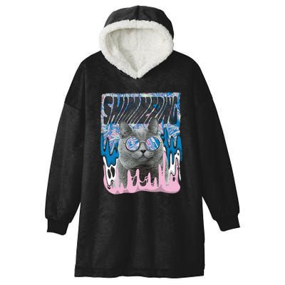 Dazed Cat With Glasses Hooded Wearable Blanket