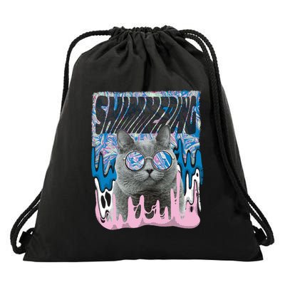 Dazed Cat With Glasses Drawstring Bag
