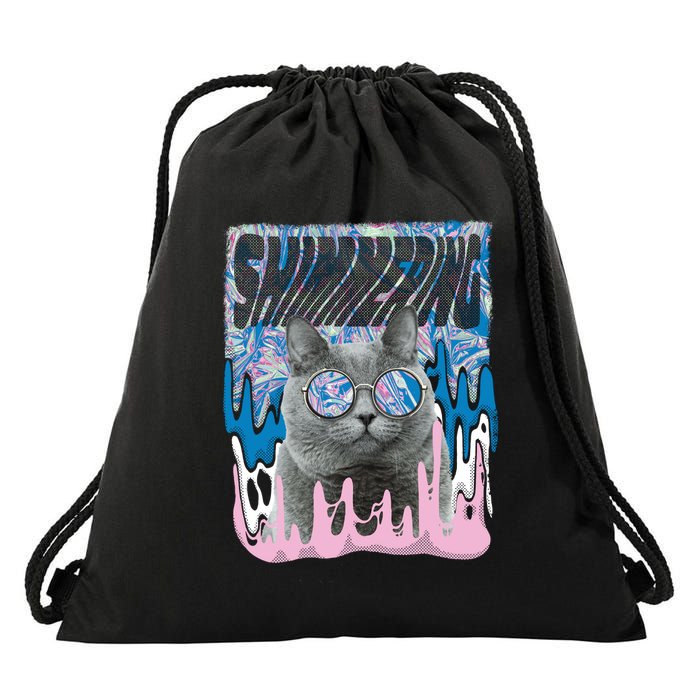 Dazed Cat With Glasses Drawstring Bag