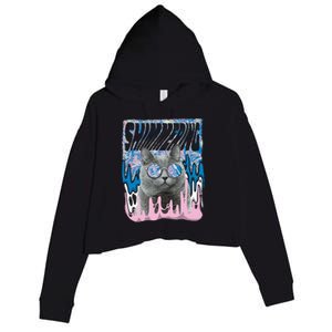 Dazed Cat With Glasses Crop Fleece Hoodie