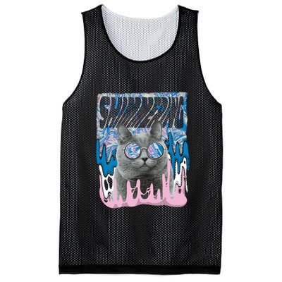 Dazed Cat With Glasses Mesh Reversible Basketball Jersey Tank