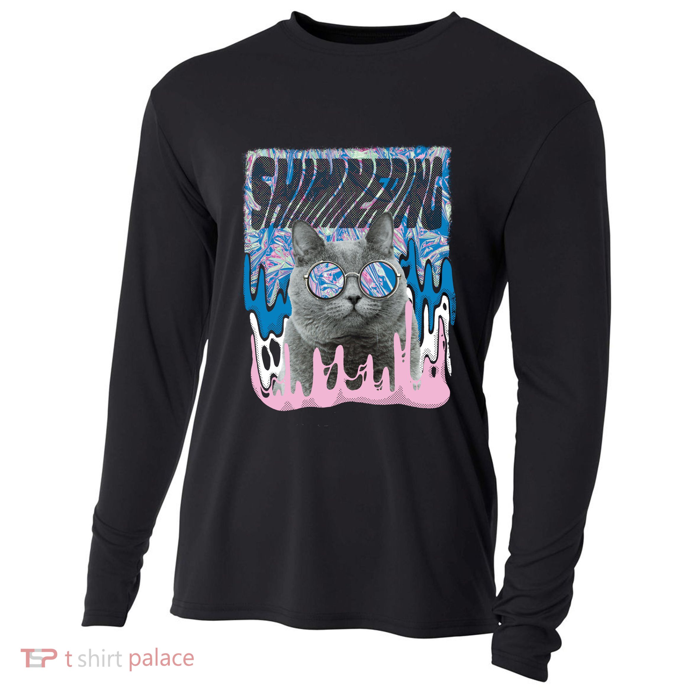 Dazed Cat With Glasses Cooling Performance Long Sleeve Crew