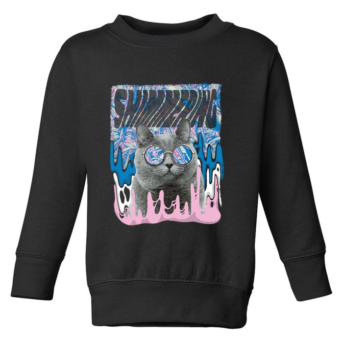 Dazed Cat With Glasses Toddler Sweatshirt