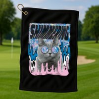 Dazed Cat With Glasses Golf Towel