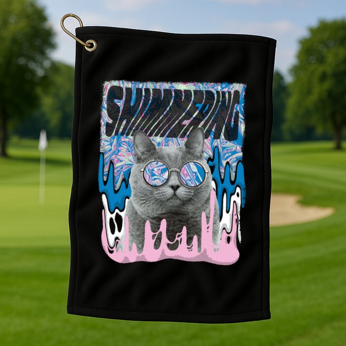 Dazed Cat With Glasses Golf Towel