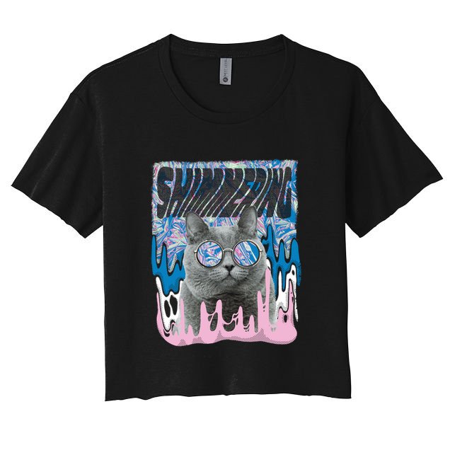 Dazed Cat With Glasses Crop Top