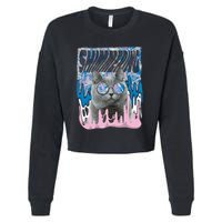 Dazed Cat With Glasses Cropped Pullover Crew