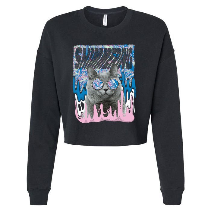 Dazed Cat With Glasses Cropped Pullover Crew