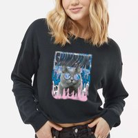 Dazed Cat With Glasses Cropped Pullover Crew