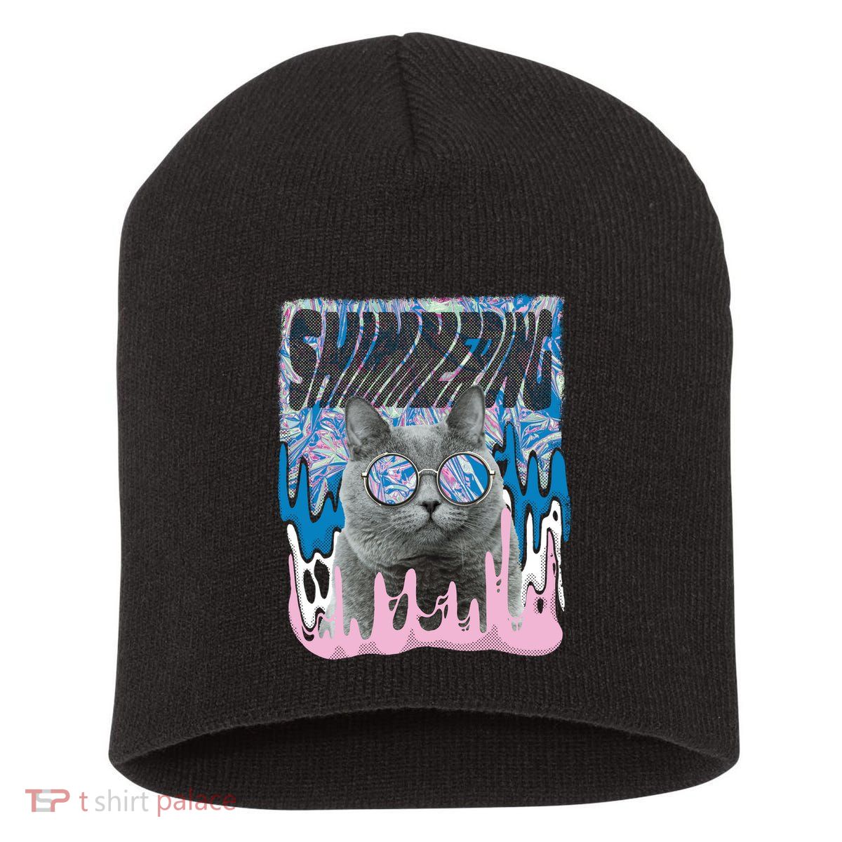 Dazed Cat With Glasses Short Acrylic Beanie