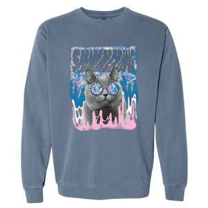 Dazed Cat With Glasses Garment-Dyed Sweatshirt