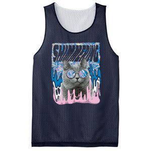 Dazed Cat With Glasses Mesh Reversible Basketball Jersey Tank