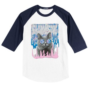 Dazed Cat With Glasses Baseball Sleeve Shirt