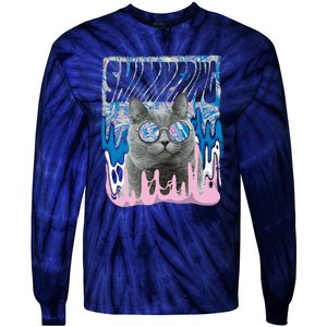 Dazed Cat With Glasses Tie-Dye Long Sleeve Shirt