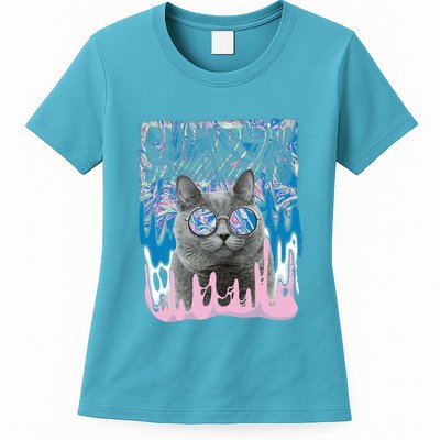 Dazed Cat With Glasses Womens T-Shirt