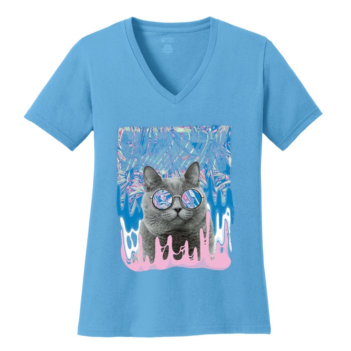 Dazed Cat With Glasses Women's V-Neck T-Shirt