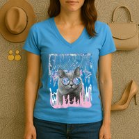 Dazed Cat With Glasses Women's V-Neck T-Shirt