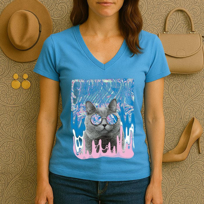 Dazed Cat With Glasses Women's V-Neck T-Shirt