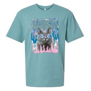 Dazed Cat With Glasses Sueded Cloud Jersey T-Shirt