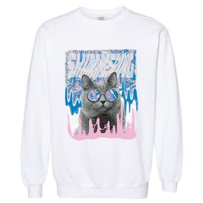 Dazed Cat With Glasses Garment-Dyed Sweatshirt
