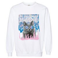 Dazed Cat With Glasses Garment-Dyed Sweatshirt