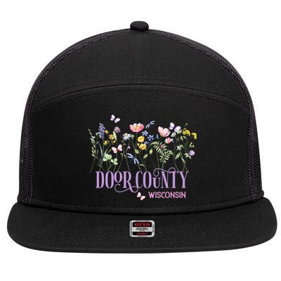 Door County Wisconsin Wildflowers Summer Vacation Souvenir Gift 7 Panel Mesh Trucker Snapback Hat