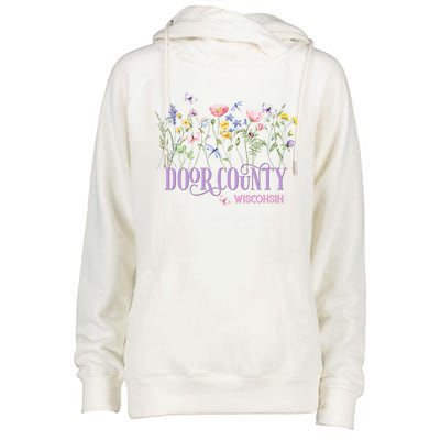 Door County Wisconsin Wildflowers Summer Vacation Souvenir Gift Womens Funnel Neck Pullover Hood