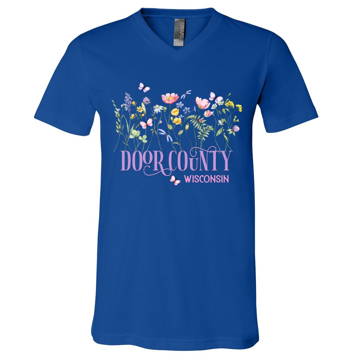 Door County Wisconsin Wildflowers Summer Vacation Souvenir Gift V-Neck T-Shirt