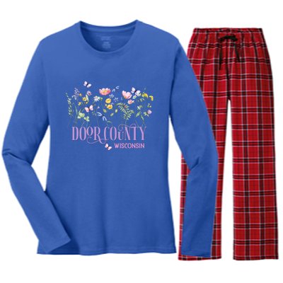 Door County Wisconsin Wildflowers Summer Vacation Souvenir Gift Women's Long Sleeve Flannel Pajama Set 